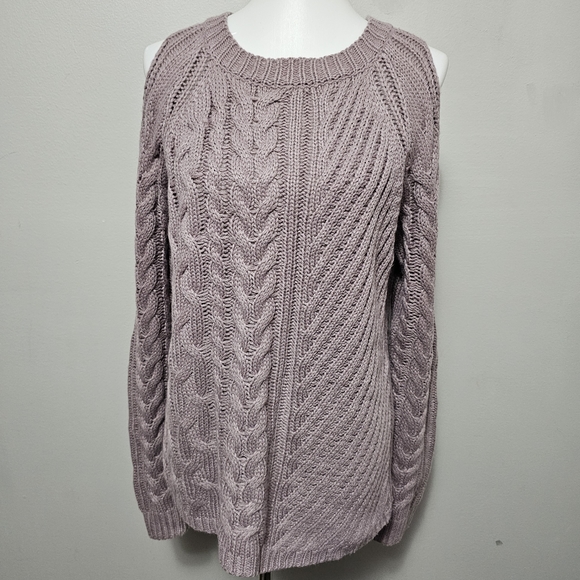Annabelle Dusty Lavender Cable Cold Shoulder Sweater Size Large/XL - Picture 1 of 6